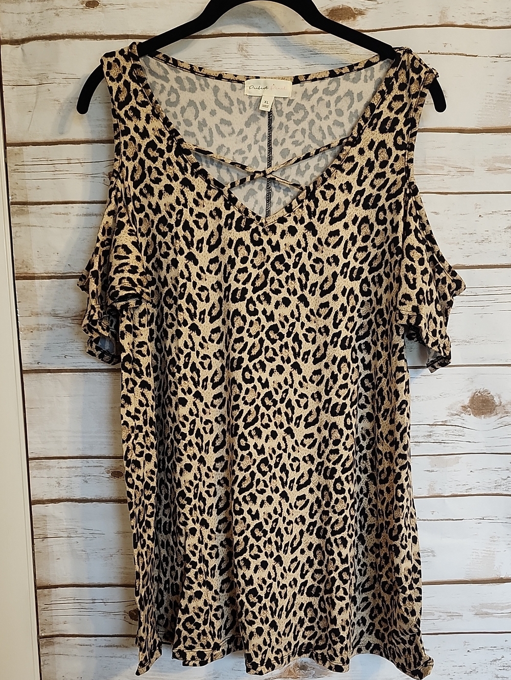 Animal Print Tan Black Cold Shoulder Top XL